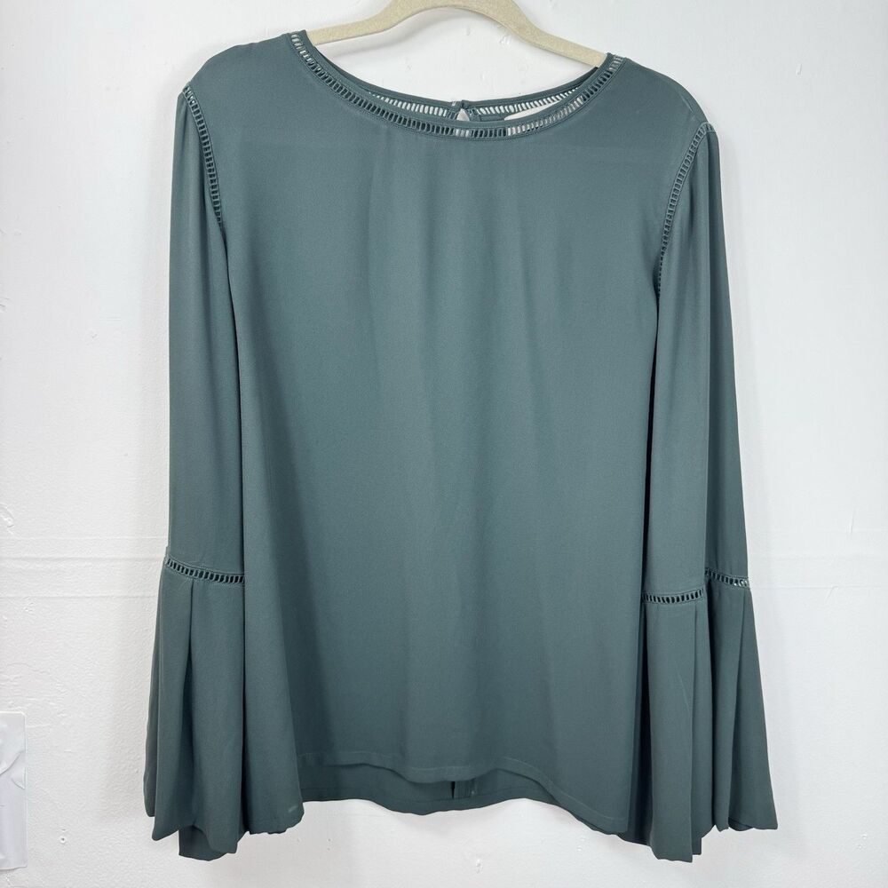 LOFT Women’s Blouse Large Green Scoop Neck Long Sleeve Bell Cuff Boho Top